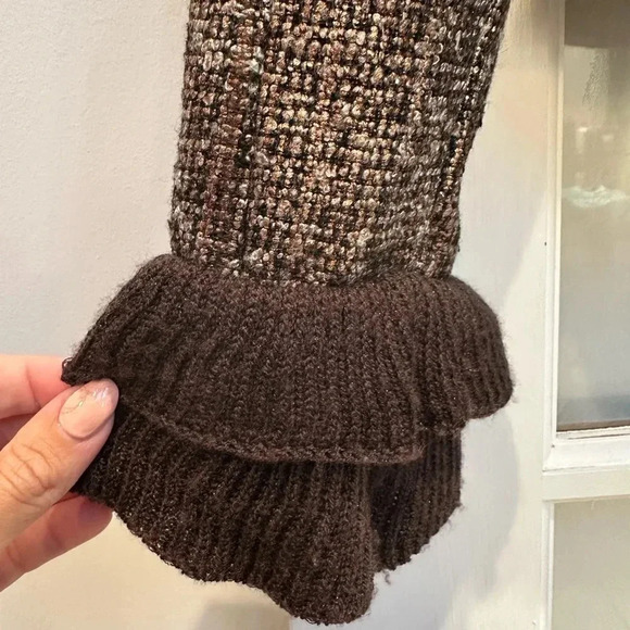 Magaschoni Collection Gold Metallic Tweed Ruffled Wool Blend Jacket Size 2 - Picture 7 of 16